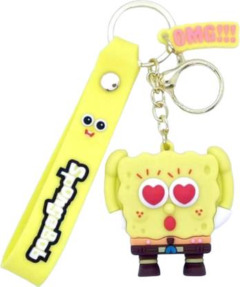 Seven Square Cartoon Characters 3D Silicone Toy Key Chain-SPONGE BOB SQUIRE PANT- HEART EYES Key Chain