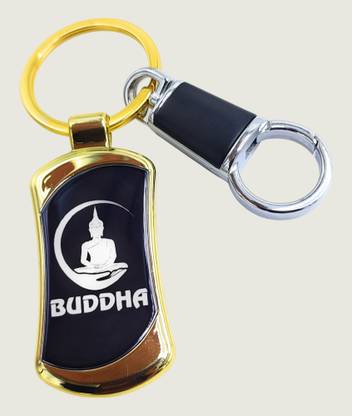 Jdp Novelty Premium Quality Metal Keychain of Meditating Buddha Black Gold Colour Key Chain