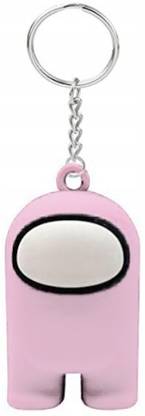 RV Mart Among Us Action Figure Plastic Rubber Keychain Key Ring for Car Bikes Light Pink Key Chain