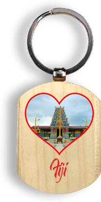 Regalocasila Beautiful Eye Catching Ocean Printed Natural Wood Souvenir Fiji Tourist Keyring Key Chain