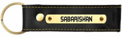 SY Gifts Sabarishan Name Black Leather Keychain Key Chain