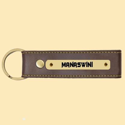 SY Gifts Manaswini Name Brown Artificial Leather Keychain Key Chain