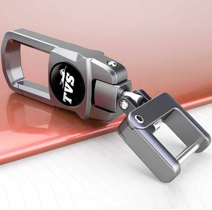 NIVIZEN Heavy Duty Metal Keychain for TVS Bikes - 360° Rotating Lock, Gun Metal Black Key Chain