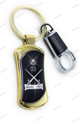 Jdp Novelty Premium Quality Metal Keychain of Indian Army Logo with Hook Black Gold Colour Key Chain