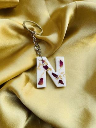 crafcan Resin keychain with real rose petals | white colour | pack of 1 Key Chain