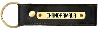 SY Gifts Chandramala Name Black Leather Keychain Key Chain
