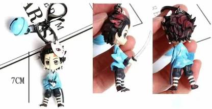 kawaii kart Demon Slayer Figure Keychain - Tanjiro Blue Kimono | Premium 3D Rubber keychain Key Chain