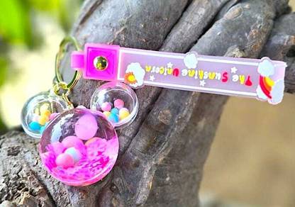 OFM Lovely Transparent Mouse Designed With Floating Bubble -Liquid Filled- Pink Key Chain