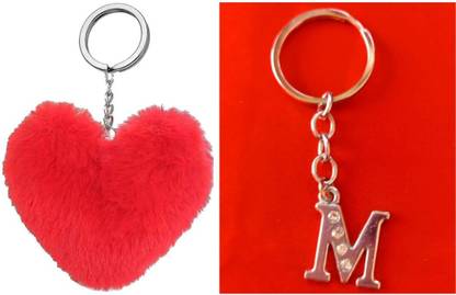 ROYALHUB Soft red heart with alphabet M letter keychain for friends girlfriend office Key Chain