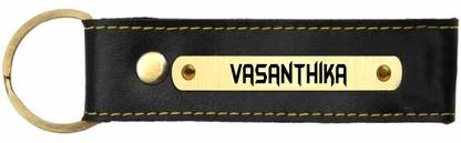SY Gifts Vasanthika Name Black Leather Keychain Key Chain