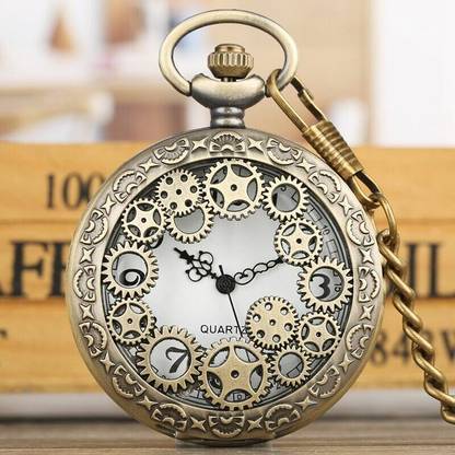 n v p Retro Design Machine Pocket Watch Vintage Clock Antique Key ring Key Chain Key Chain
