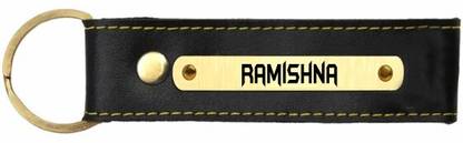 SY Gifts Ramishna Name Black Leather Keychain Key Chain