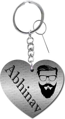 MorFex Abhinav Name Heart Shape Arclic Wood Keychain With Steel Sim Ejector Pin B251 Key Chain