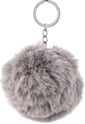 Tej Gifts Fluffy Faux Fur Pom Pom Key Ring for Girls Bag,Scooty Keys,Car Hanging-(Grey) Key Chain