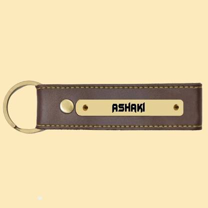 SY Gifts Ashaki Name Brown Artificial Leather Keychain Key Chain