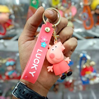 Tiny Tim Cute Cartoon Pepa Pink Pink Silicone 3D Keychain with Charm Hook Keyring Key Chain