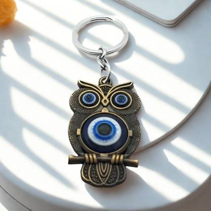 R.N Hub Owl with Evil Eye Metal Keychain with Keyring for Home, Office, ETC. Key Chain
