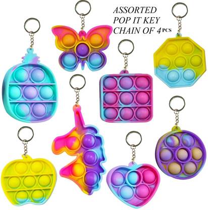 HappyBive Pop It Key chain Rainbow Fidget Bubble Popping Sensory Toy (Pack of 4) Key Chain
