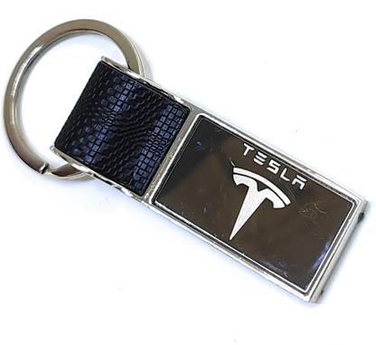 Jdp Novelty Leather Metal Keychain for t-e-s-l-a Car.Rectangular Shape. Key Chain