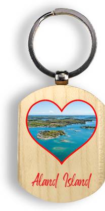 Regalocasila Beautiful Souvenir Tourism Aland Island Printed Natural Wooden Keyring Key Chain