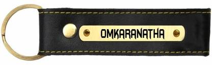 SY Gifts Omkaranatha Name Black Leather Keychain Key Chain