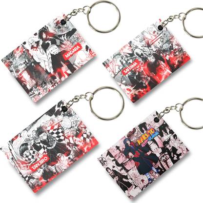 Replix Premium (Pack of 4) Naruto-7 Anime Printed Keychain For Bike, Scooty, Car Key Chain