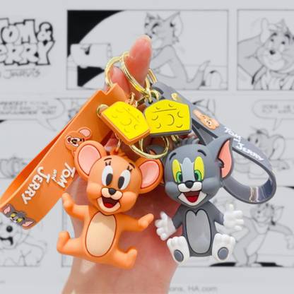 Anipulse Keychain of Tom & Jerry Set | Premium Rubber Keyrings | Cute Anime Merchandise Key Chain