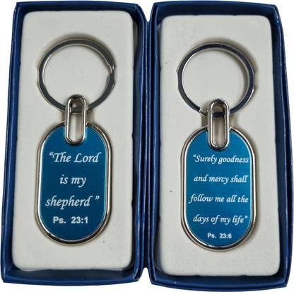 BLESSINGS Bible Verse Semi Circle Blue 4 Key Chain