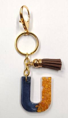 MOREL LETTER U ALPHABETS HAND MADE RESIN KEYCHAIN THEME IN STONE COLOR FOR BIKE & CAR Key Chain