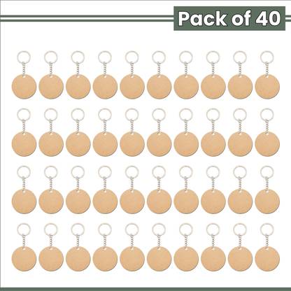 Niraft MDF Unfinished Plain Circle Keychains for DIY Crafts Set of 40 - 2" x 2" Key Chain