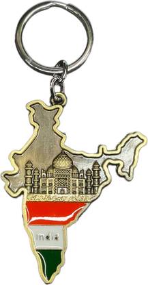 Skycart India Map Flag Taj Mahal Steel Key Holder Key Chain