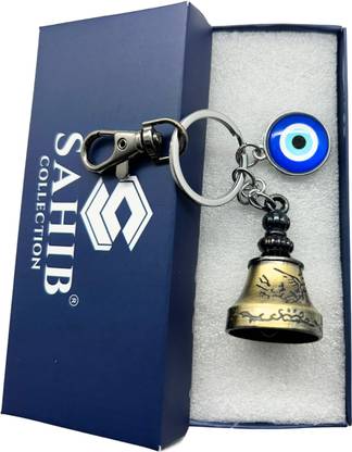 Sahib Collection Tibetan Bell Keychain Temple Bell Keychain Evil Eye Black Hook Green Pack1 Key Chain