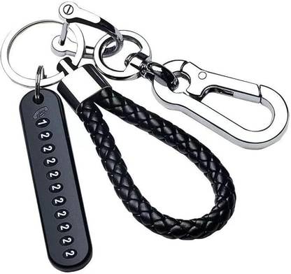 4MYL Leather Car Keychain with Number Plate Tag Anti-Lost DIY Hand-Woven Rope Keyring Key Chain