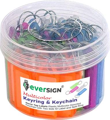 EVERSIGN Multicolor Keyring & Keychain Set with Name Tag Labels (Pack of 50) Key Chain