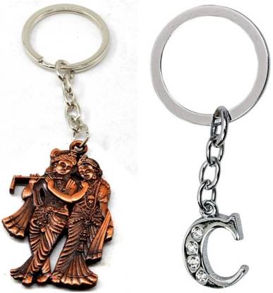 ROYALSHOP Radha Krishna and alphabet c letter name key ring Keychain combo 9 Key Chain