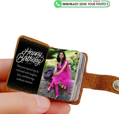 FLASHINGCLICK Leather Keyring Photo Album Personalize with 12-24 Photo Heartfelt Gift Key Chain