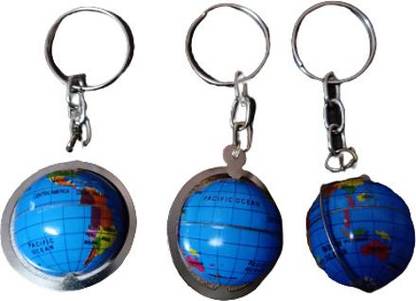 365 Degree Pack of 3 Antique Globe Keychain for bikes and lockers ( Color- Blue ) Key Chain
