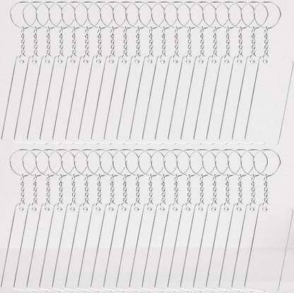 Feeling Well 60pcs Rectangle Acrylic Keychain Blanks Set Clear (3 x 7cm) Key Rings Key Chain