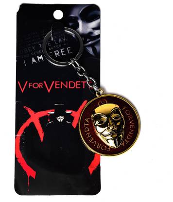WHITE POPCORN V For Vendetta Face Mask Rotating Keychain Vendatta Face Moving Keychain Key Chain