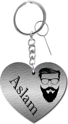 MorFex Aslam Name Heart Shape Arclic Wood Keychain With Steel Sim Ejector Pin B214 Key Chain