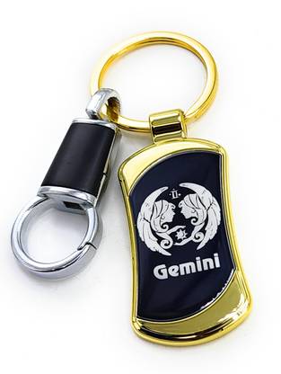 Jdp Novelty Zodiac sign Gemini(Mithun)Premium Quality Metal Keychain Black Gold Colour Key Chain