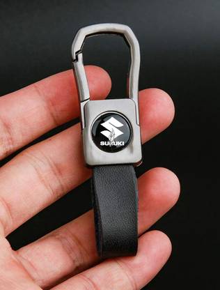 Sbb Novelty Premium Zinc Alloy Metal Leather with Switch for Suzu Cars Black Colour Key Chain