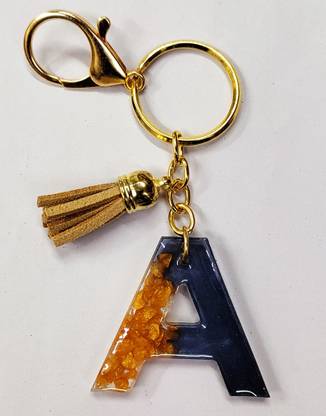 MOREL LETTER A ALPHABETS HAND MADE RESIN KEYCHAIN THEME IN STONE COLOR FOR CAR & BIKE Key Chain