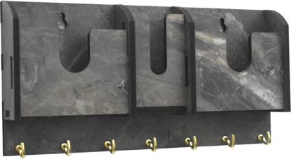 AG Enterprises Premium 83 Double Mobile Stand, Remote Stand & Key Holder With 7 S.S. Key Hook. Wood Key Holder