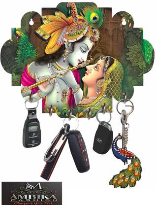 ambika fashion Radhakrishna Print Key Chain Holders For Wall | Key Hanger Wood Key Holder