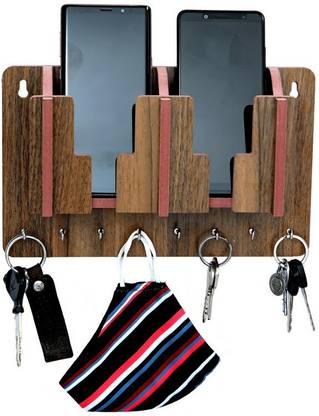 PAP ANNOUNCER wooden key holder with mobile holder for home décor esy to hang on wall Wood Key Holder