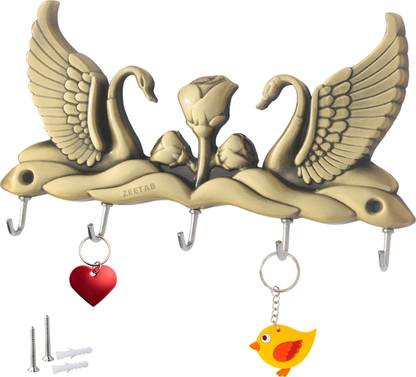 Zeetab Metal Swan Key Stand, Antique Handicraft Love Bird Wall Mount Key Hanger Aluminium Key Holder