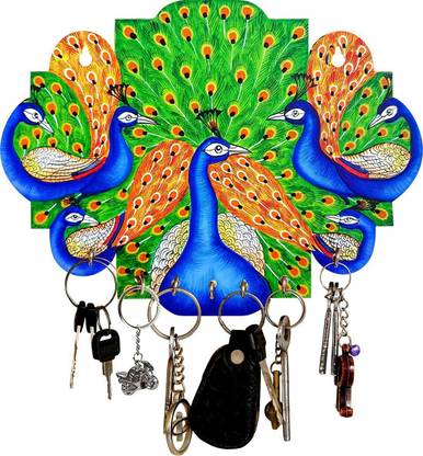 CAPIO ART PEACOCK DESIGN Wood Key Holder