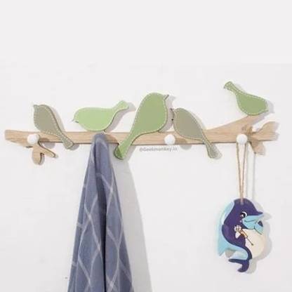 GEEKMONKEY Chirpy Birds Wall Hooks|Wooden-Home Decor | Wall Hanger | Aesthetic Home Designs Wood Key Holder