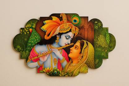 DOLLIFY Shree Radhakrishan Ji wall Key holder Wood Key Holder